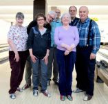  On May 4th, CBC/SRC Association Bowlers got together.  front: Peggy Oldfield, Eleanor Taylor-Noonan and Lynn Gillon.  Standing behind them – Michael Taylor-Noonan, Neil Gillon, Bill Murray and Gary Murray (Bill’s brother joining in for the first time!).
