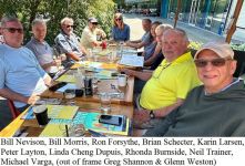 Thanks to Bill Nevison who was in town, for once again organizing the CBC Sports TV lunch at the Olympic Village Tap'n'Barrel on July 13: Thanks also to Glenn Weston and all who took pictures.