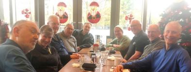 The monthly breakfast at Ricky's, Brentwood on December 12  was a pre-Christmas celebration  with Joe Holman, Peggy Oldfield, Michael Taylor-Noonan, Rod Mundy, Chris Cutress, Colin Preston, Ron Greenwood, Lawrence Wright and Alan Waterman.