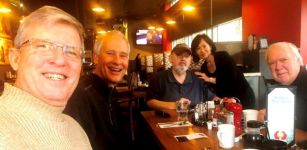 Ricky's breakfast  Alan Stewart, Alan Waterman, Joe Holman, Susan (our server), John Henderson.