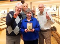 January 14 2026 bowling bingo winners...Michael Taylor Noonan, Bill Murray, Peggy Oldfield & Neil Gillon.