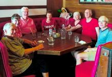 Lunch after bowling at Apollo’s Restaurant.  L-R: Anne Mathisen, Peggy Oldfield, Michael Taylor-Noonan, Eleanor Taylor-Noonan, Lynn Gillon, Neil Gillon, Yves Bournival.