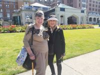 May 4. Peggy Oldfield and Joyce Resin ran into each other unexpectedly in front of The Empress Hotel in Victoria.