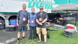 Peter Cracknell with Matt Turner an A2 (left) and Murray Wooding (right) in Langford for a CPL soccer game this summer. 